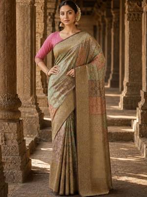 Multicolor zari silk blend designer banarasi saree 2