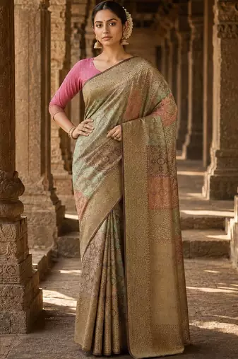 Multicolor zari silk blend designer banarasi saree