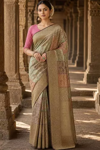 Multicolor zari silk blend designer banarasi saree