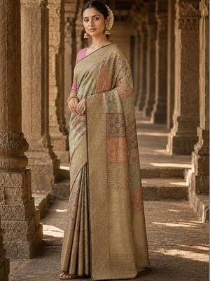 Multicolor zari silk blend designer banarasi saree 4