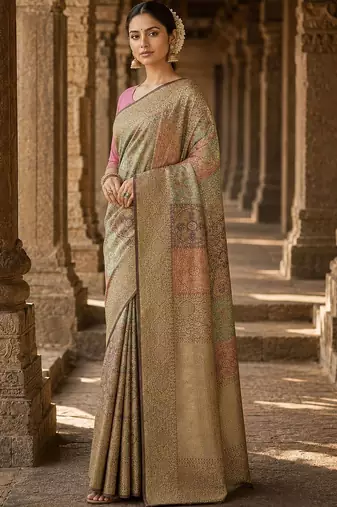 Multicolor zari silk blend designer banarasi saree