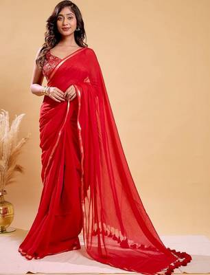 Red pure cotton saree 1