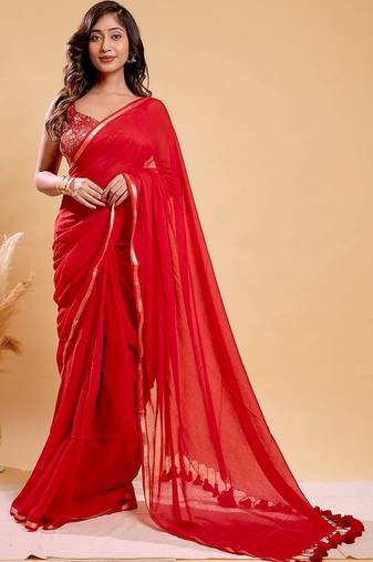 Red pure cotton saree