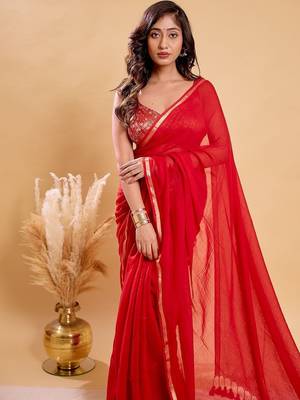 Red pure cotton saree 2