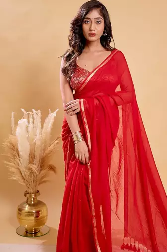 Red pure cotton saree