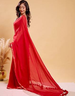 Red pure cotton saree 3