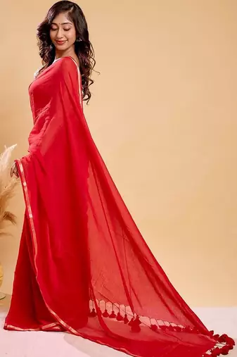Red pure cotton saree