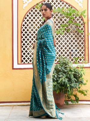 Green woven design zari silk blend saree 2