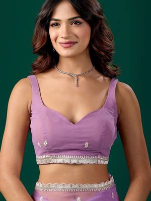 Lavender embellished embroidered pure chiffon saree 4