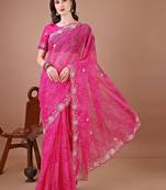 Pink bandhani embroidered designer bandhani saree
