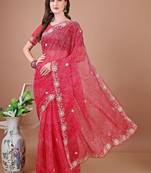 Red bandhani embroidered bandhani saree