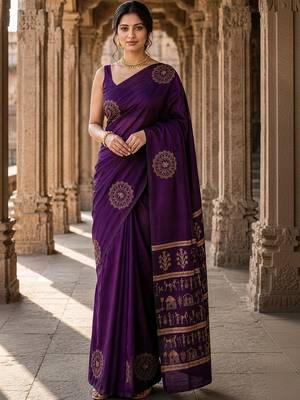 Purple woven design silk blend designer banarasi saree 1