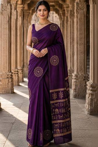 Purple woven design silk blend designer banarasi saree