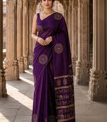 Purple woven design silk blend designer banarasi saree