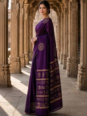 Purple woven design silk blend designer banarasi saree 2