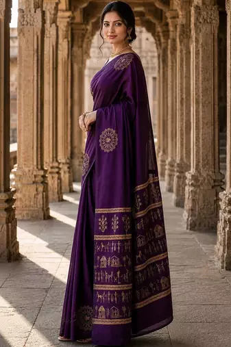 Purple woven design silk blend designer banarasi saree