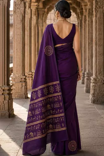 Purple woven design silk blend designer banarasi saree