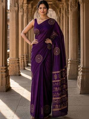 Purple woven design silk blend designer banarasi saree 4