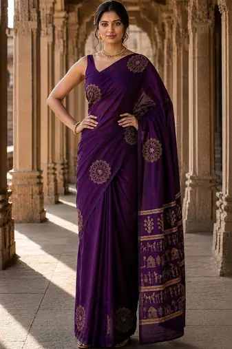 Purple woven design silk blend designer banarasi saree