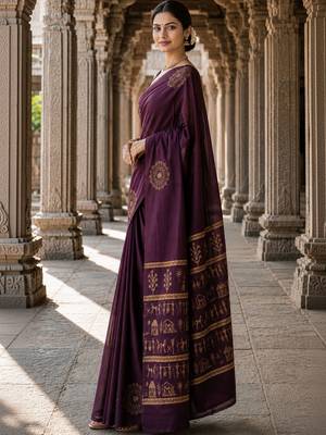 Purple warli silk blend designer banarasi saree 2