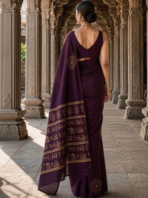 Purple warli silk blend designer banarasi saree 3