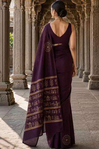 Purple warli silk blend designer banarasi saree