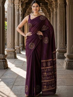 Purple warli silk blend designer banarasi saree 4