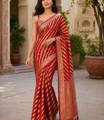 Red woven design zari poly georgette designer saree