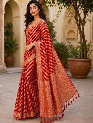 Red woven design zari poly georgette designer saree 3