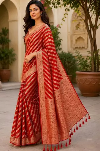 Red woven design zari poly georgette designer saree