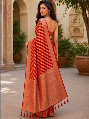 Red woven design zari poly georgette designer saree 4