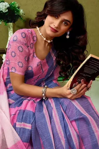 Multicolor striped pure cotton saree