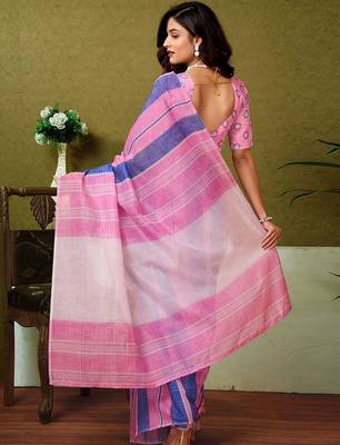 Multicolor striped pure cotton saree 4