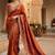 Orange woven design embroidered satin fusion saree