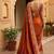 Orange woven design embroidered satin fusion saree