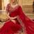 Red floral zari satin fusion saree