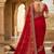 Red floral zari satin fusion saree