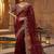 Maroon woven design embroidered satin fusion saree
