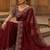 Maroon woven design embroidered satin fusion saree