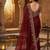 Maroon woven design embroidered satin fusion saree