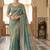 Teal woven design embroidered satin fusion saree