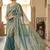 Teal woven design embroidered satin fusion saree