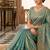 Teal woven design embroidered satin fusion saree