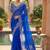 Blue woven design embroidered satin fusion saree