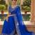 Blue woven design embroidered satin fusion saree
