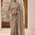 Grey paisley embroidered satin fusion saree