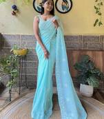 Blue embroidered sequinned saree