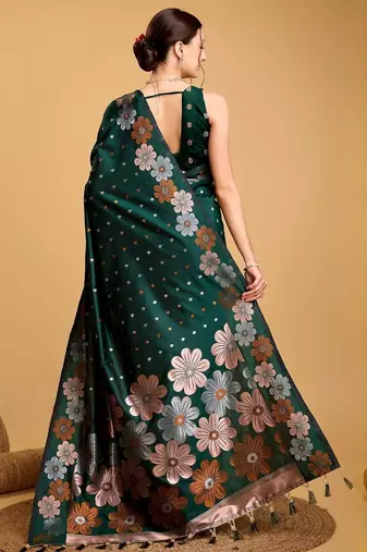 Green ethnic motif woven design zari banarasi saree