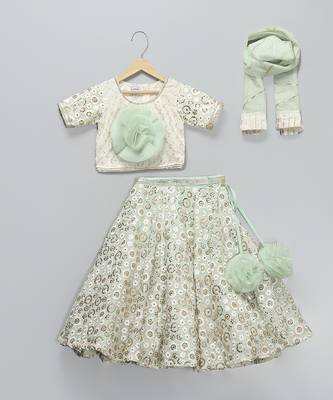 Green Embroidered Georgette Lehenga Set 4