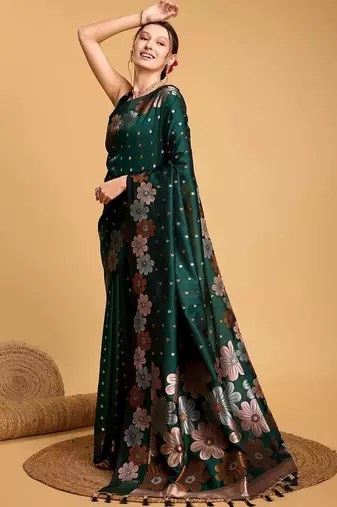 Green ethnic motif woven design zari banarasi saree